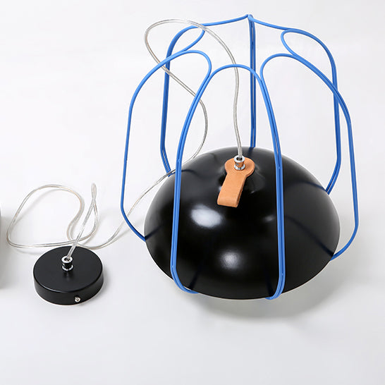 Nordic Metal Single Pendant Light In Black/Blue/Orange - Wire Guard Ceiling Hanging Lamp