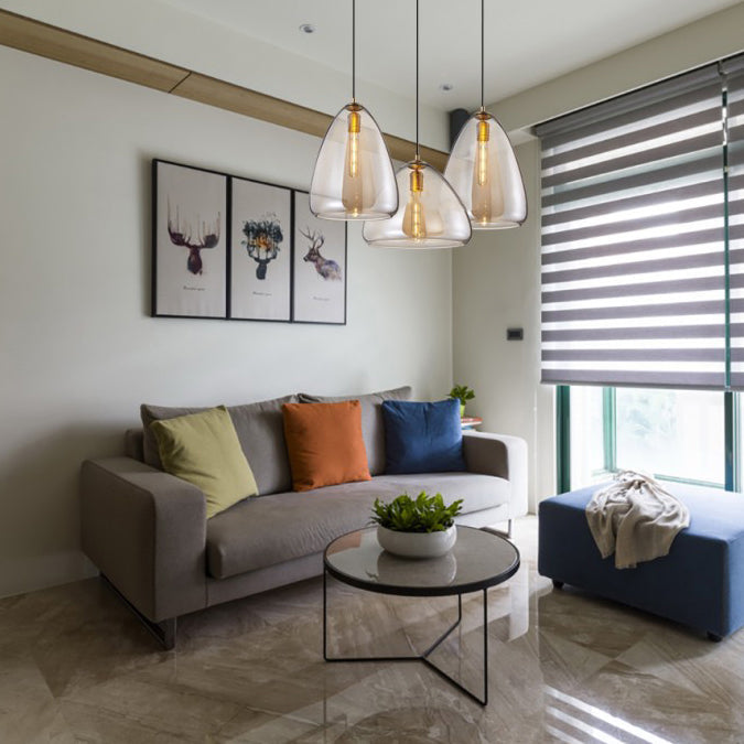 8.5 & 10 Wide Cone Pendant Lamp: Amber/Smoky Glass Post-Modern Hanging Light