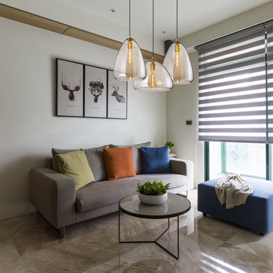 8.5 & 10 Wide Cone Pendant Lamp: Amber/Smoky Glass Post-Modern Hanging Light