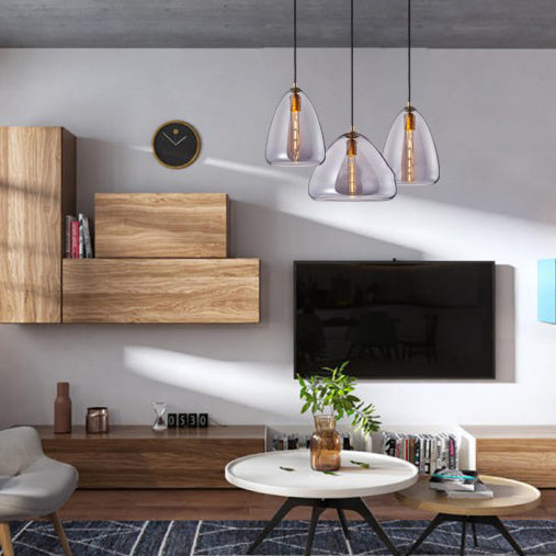 8.5 & 10 Wide Cone Pendant Lamp: Amber/Smoky Glass Post-Modern Hanging Light