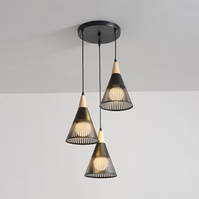 Wooden Cone Pendant Light With Modern Hollow Design - Perfect For Restaurant Decor Black / Round