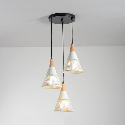 Wooden Cone Pendant Light With Modern Hollow Design - Perfect For Restaurant Decor White / Round