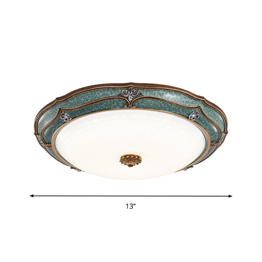 Antiqued Blue Led Dome Ceiling Mounted Fixture With Milky Glass Flush Lighting - Bedroom Décor