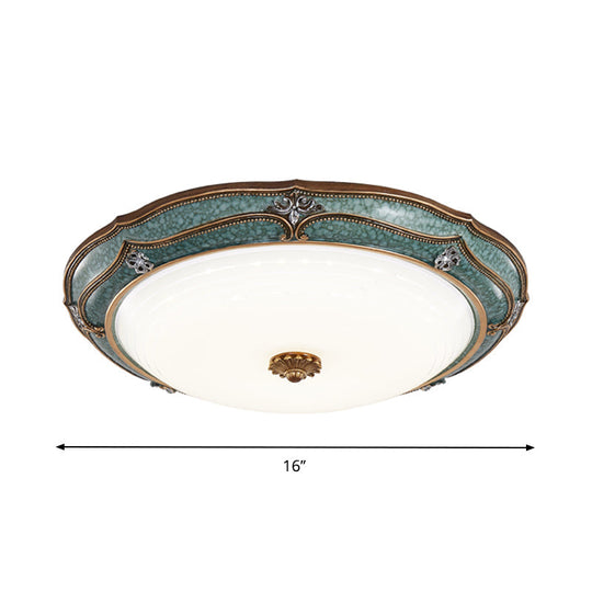 Antiqued Blue Led Dome Ceiling Mounted Fixture With Milky Glass Flush Lighting - Bedroom Décor