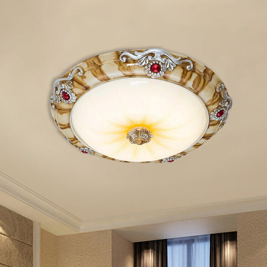 Led Flush Mount Countryside Glass Ceiling Lamp In Brown - 14/16/19.5 Width For Bedroom / 14