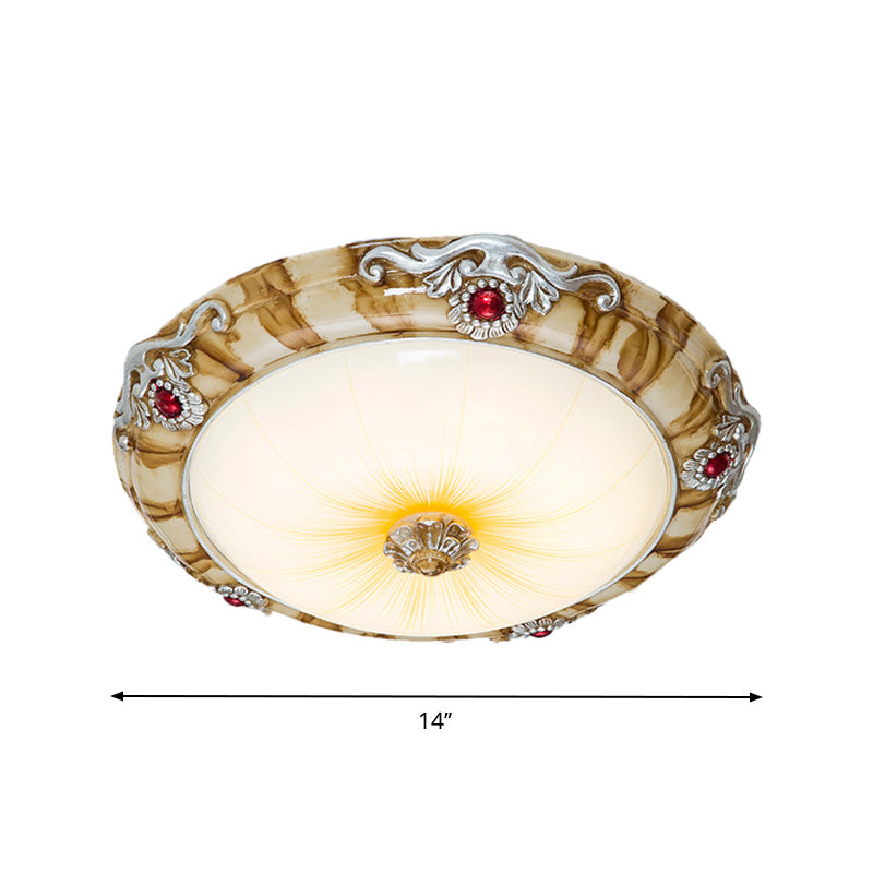 Led Flush Mount Countryside Glass Ceiling Lamp In Brown - 14’/16’/19.5’ Width For Bedroom