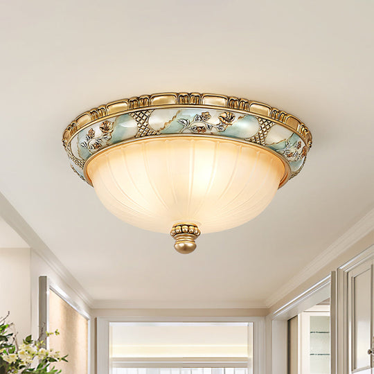 Amber Glass Flush Mount Ceiling Lamp - Traditional Dome Shade 3 Heads 15/19 Width Gold Finish Ideal