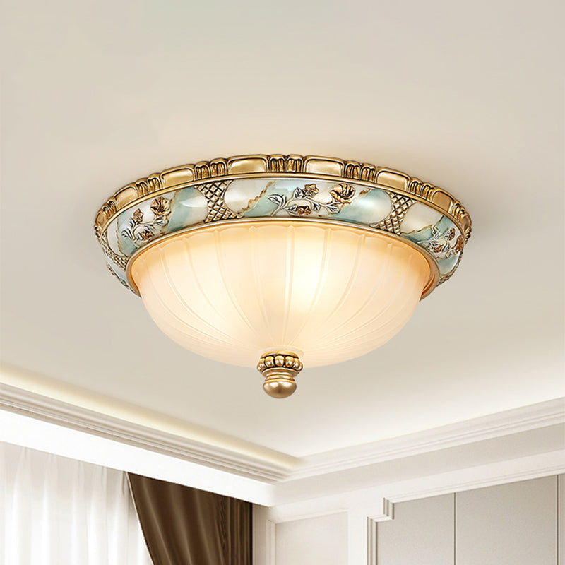 Amber Glass Flush Mount Ceiling Lamp - Traditional Dome Shade 3 Heads 15/19 Width Gold Finish Ideal