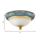 Blue Countryside Flush Mount Lamp For Bedroom - 15’/19’ Wide