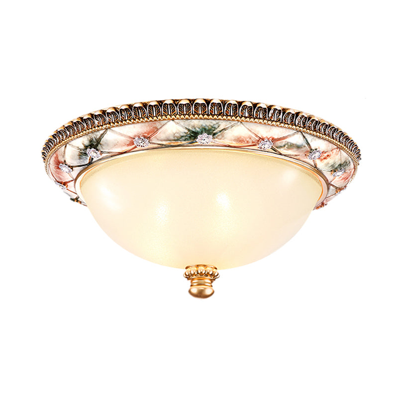 Traditional Gold Domed Glass Ceiling Mounted Lamp - 16’/19.5’ Wide 3 - Head Flush Lighting For