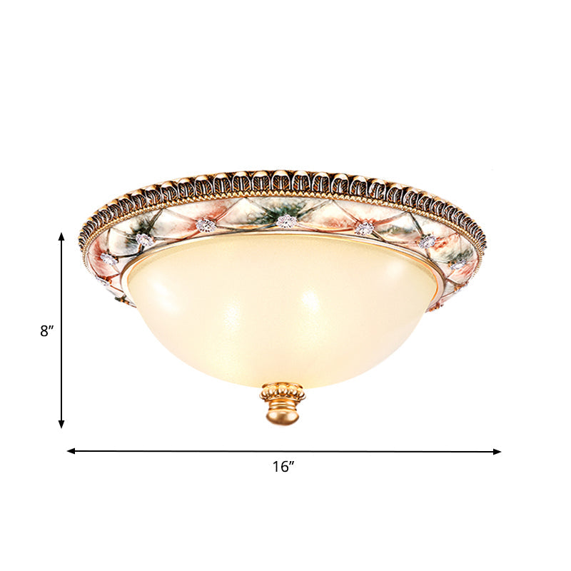 Traditional Gold Domed Glass Ceiling Mounted Lamp - 16/19.5 Wide 3-Head Flush Lighting For Bedroom