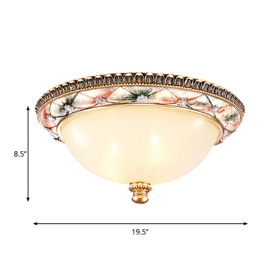 Traditional Gold Domed Glass Ceiling Mounted Lamp - 16’/19.5’ Wide 3 - Head Flush Lighting For