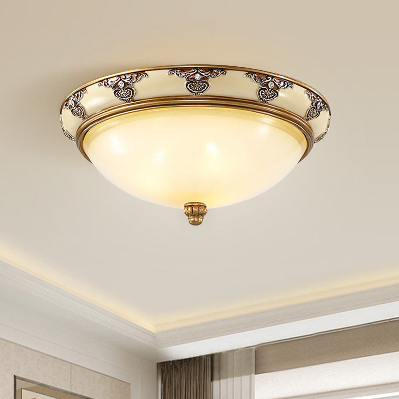 Golden Dome Opal Glass Flush Mount Ceiling Light Fixture - Classic Design 3-Bulb 15/19 Width