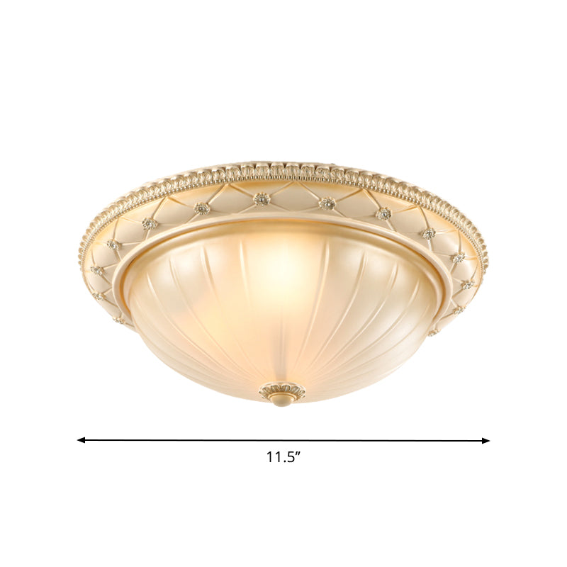 Traditional Ribbed Glass Flush Ceiling Light With Beige Bowl Shape - 2/3 Lights 11.5/16/19.5 W