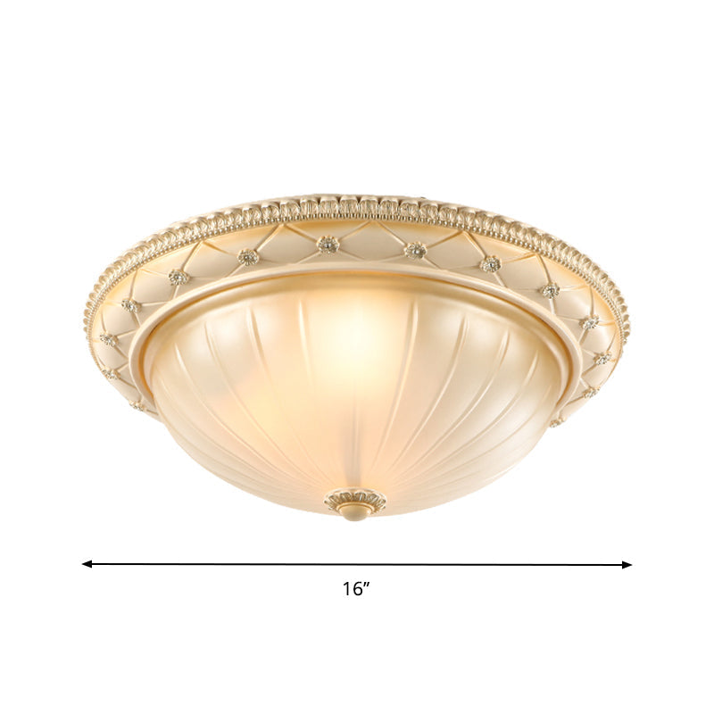 Traditional Ribbed Glass Flush Ceiling Light With Beige Bowl Shape - 2/3 Lights 11.5/16/19.5 W