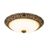 Led Farmhouse Flush Mount Light With Frosted Glass And Brown Finish - 3 Size Options Warm/White