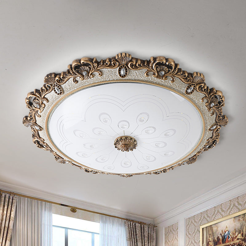 Traditional Glass Flush Dome Light In Warm/White Led - Various Sizes Available Brass / 15 Warm