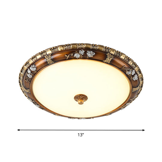 Traditional Opal Glass Flush Mount Led Ceiling Light In Brown (13/16/19.5 Widths) With Warm/White