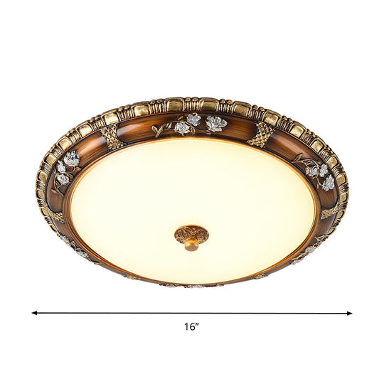 Traditional Opal Glass Flush Mount Led Ceiling Light In Brown (13’/16’/19.5’ Widths) With Warm/White