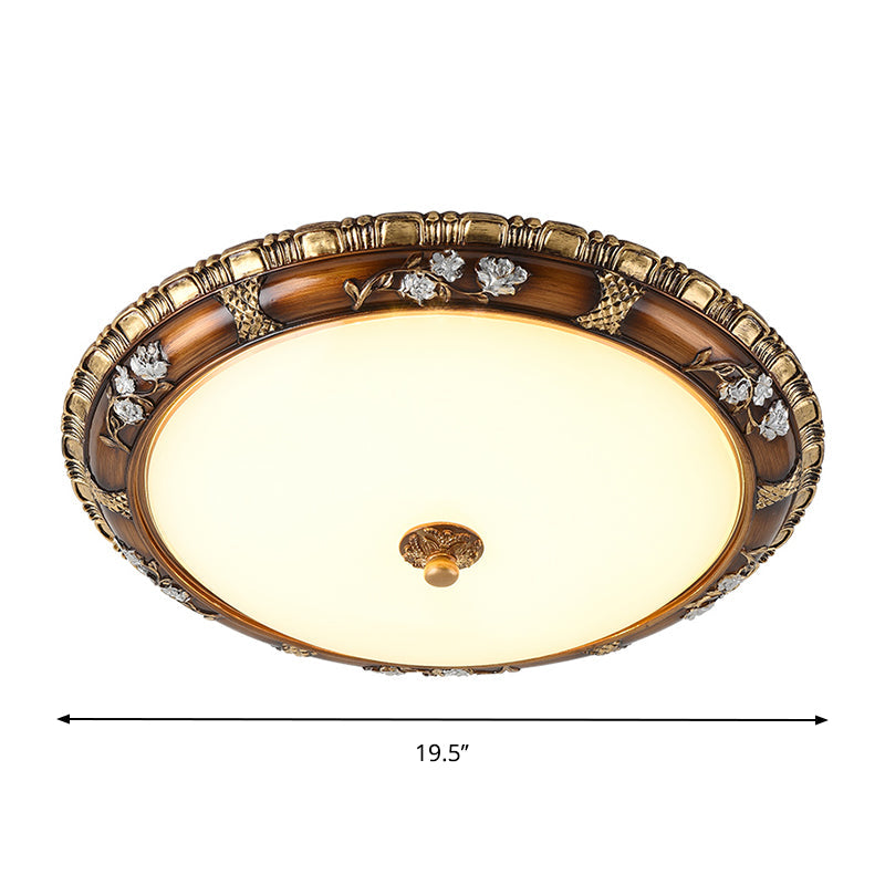 Traditional Opal Glass Flush Mount Led Ceiling Light In Brown (13/16/19.5 Widths) With Warm/White