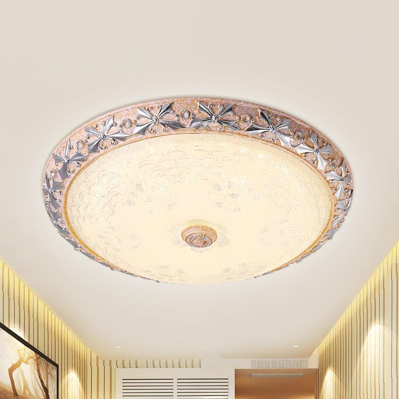 Vintage Textured Glass Led Ceiling Lamp In Silver Bowl Design - Available 3 Sizes / 12’