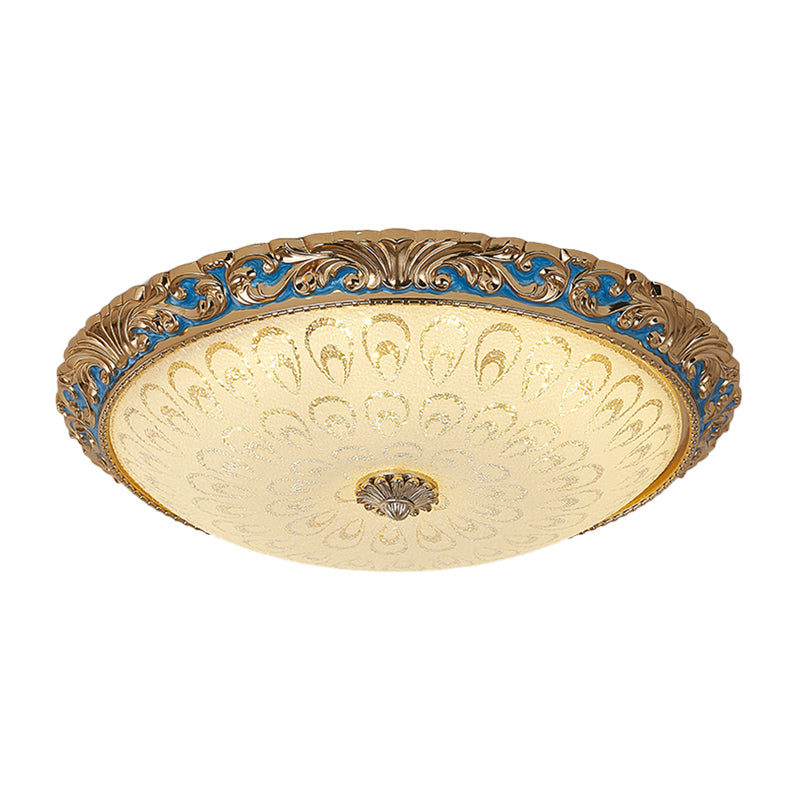Farmhouse Led Flush Mount Ceiling Light In Textured Glass & Brass - Bowl Shape 12.5’/15’/19’