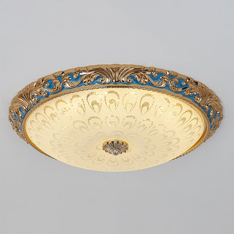 Farmhouse Led Flush Mount Ceiling Light In Textured Glass & Brass - Bowl Shape 12.5’/15’/19’