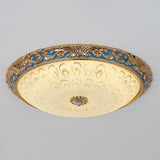 Farmhouse Led Flush Mount Ceiling Light In Textured Glass & Brass - Bowl Shape 12.5’/15’/19’