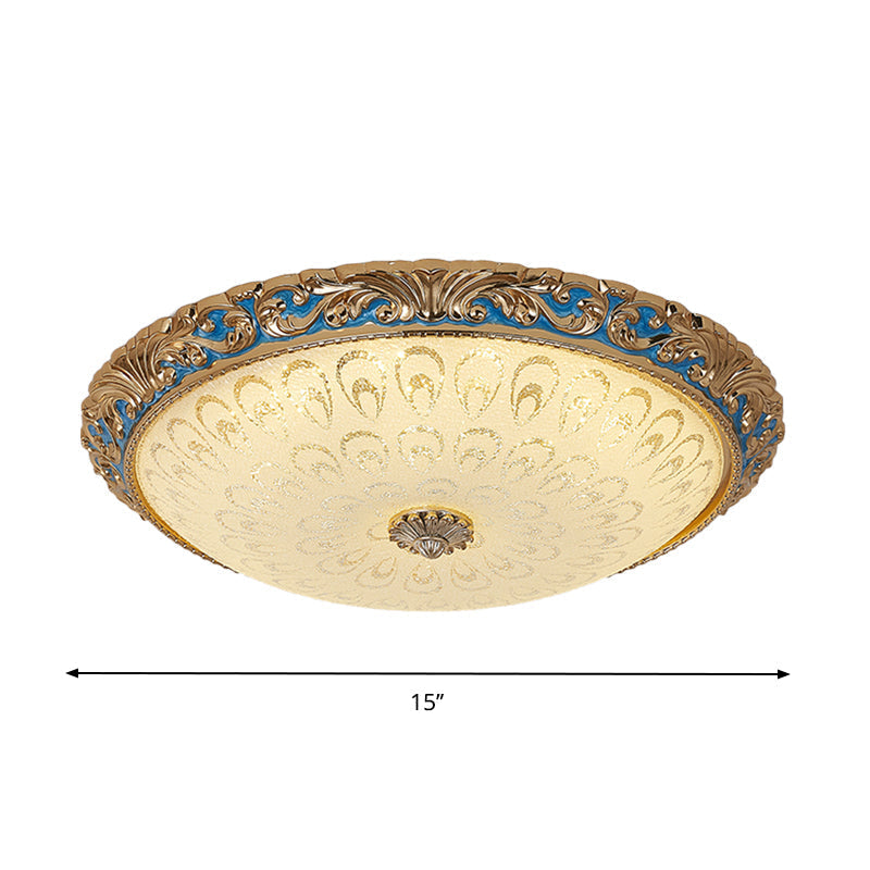 Farmhouse Led Flush Mount Ceiling Light In Textured Glass & Brass - Bowl Shape 12.5/15/19 Wide
