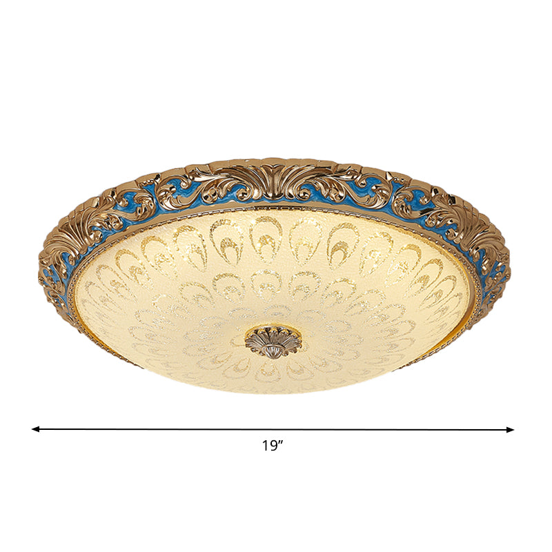 Farmhouse Led Flush Mount Ceiling Light In Textured Glass & Brass - Bowl Shape 12.5/15/19 Wide