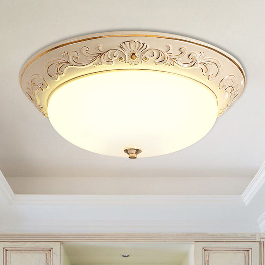 Antiqued White Glass Led Flush Mount Light For Bedroom Oblong Shape With Yellow/Blue/Light Blue