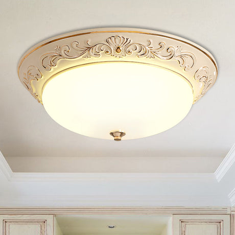 Antiqued White Glass Led Flush Mount Light For Bedroom Oblong Shape With Yellow/Blue/Light Blue