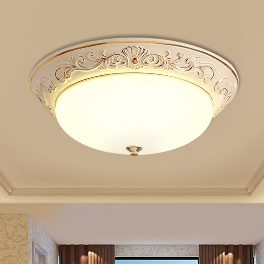 Antiqued White Glass Led Flush Mount Light For Bedroom Oblong Shape With Yellow/Blue/Light Blue