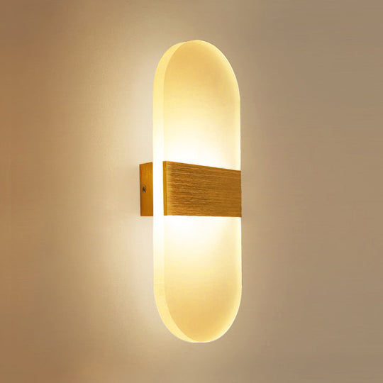 Modern Led Wall Sconce In Oval/Rectangular/Convex Shape - 8/10.5 Wide Warm/White/Natural Light Gold