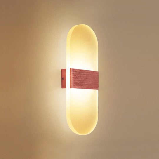 Modern Led Wall Sconce In Oval/Rectangular/Convex Shape - 8/10.5 Wide Warm/White/Natural Light Rose