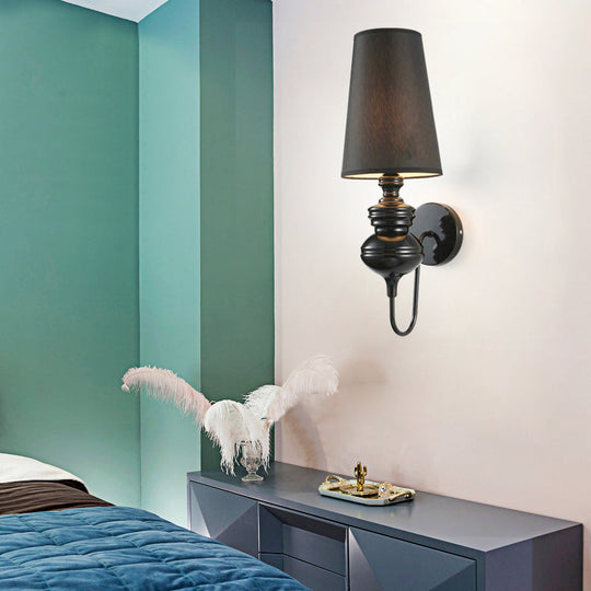 Contemporary Led Tapered Wall Sconce Light 6/8/10 Dia Fabric White/Black/Silver Black / 6