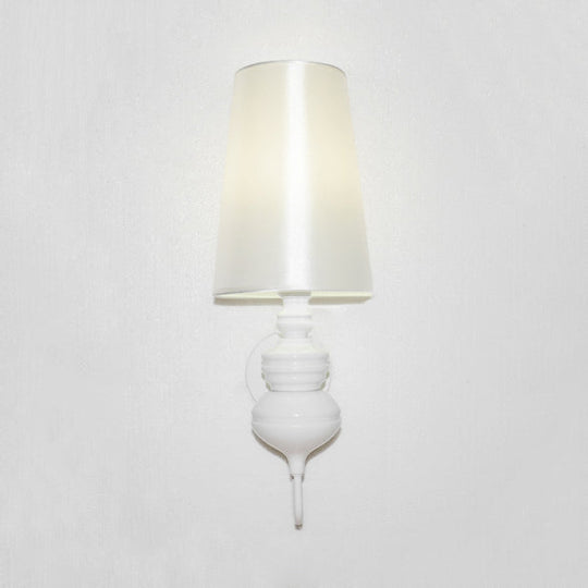 Contemporary Led Tapered Wall Sconce Light 6/8/10 Dia Fabric White/Black/Silver White / 6