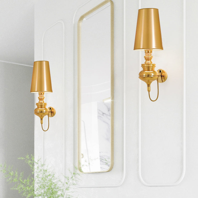 Contemporary Led Tapered Wall Sconce Light 6/8/10 Dia Fabric White/Black/Silver Gold / 6