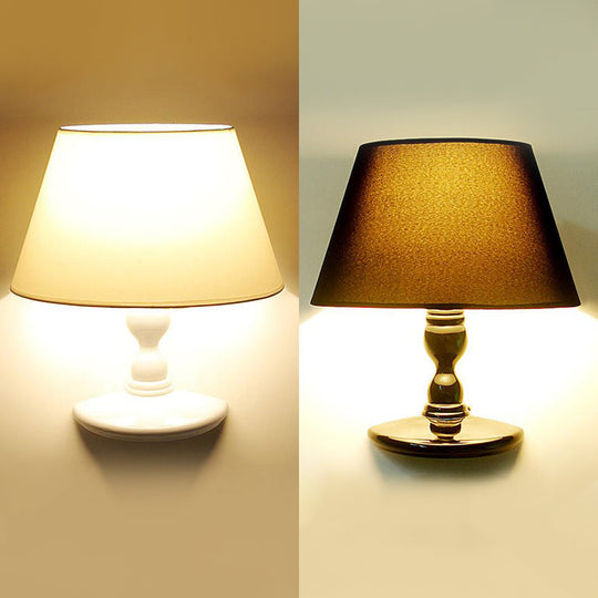 Modern White/Black Cone Wall Sconce: Fabric Led Mount Light For Bedside