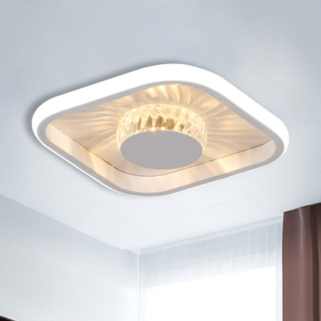 Modern Led Crystal Ceiling Light For Study Room - Square Flush Mount In White/Black
