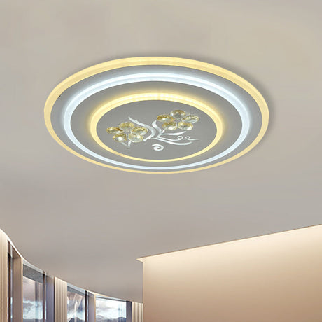Led Crystal Ceiling Lamp Modern Flush Mount Lighting In White - Round/Square Design / Round