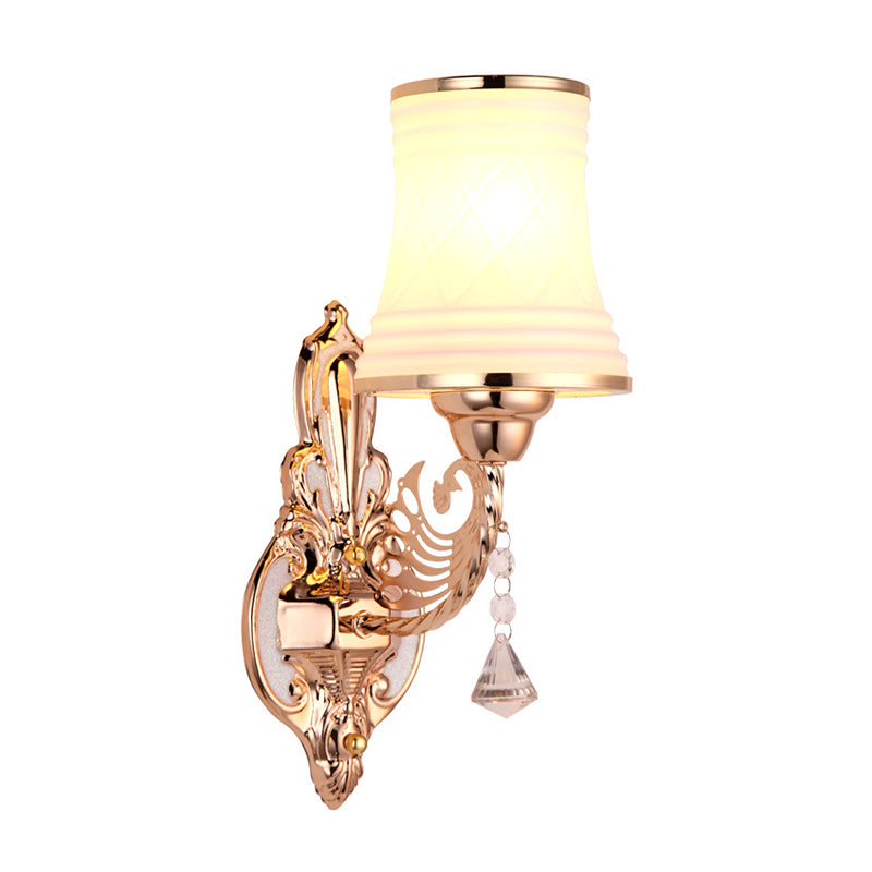 Gold Opal Glass Tapered Bell Wall Sconce - Modern 1 Head Bedroom Surface Lighting