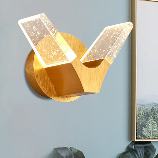 Modern Crystal Led Gold Wings Wall Light Fixture For Bedroom - Sleek Mounted Lighting