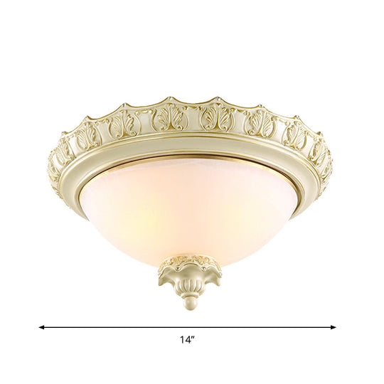 Vintage Opal Frosted Glass Flushmount Ceiling Light In White - 2/3 - Bulb Bowl Style Various Widths