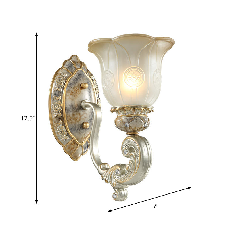 Classic Scalloped Wall Light Fixture With White Glass 1/2-Light Mount In Gold - Perfect For Bedrooms