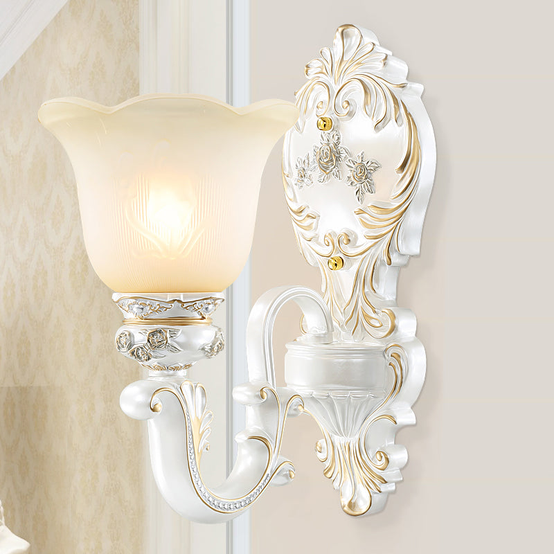 Classic Scalloped-Trim Wall Light With Frosted Glass - White-Gold Finish 1 /
