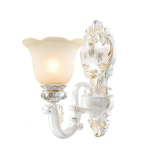 Classic Scalloped-Trim Wall Light With Frosted Glass - White-Gold Finish