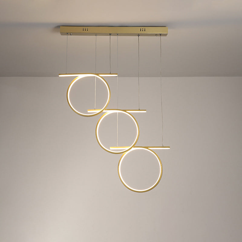 Contemporary Led Hanging Light - Metallic Suspension Lighting For Dining Table Gold 3 Rings