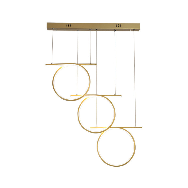 Contemporary Led Metallic Suspension Light - Gold Rings For Dining Table