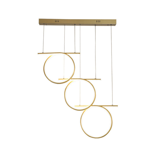 Contemporary Led Hanging Light - Metallic Suspension Lighting For Dining Table Gold 3 Rings